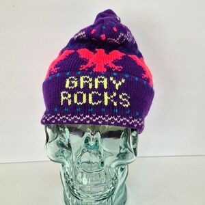 Vintage Handmade Murry Merkley Canada Kids Winter SKi Hat Beanie Gray Rocks